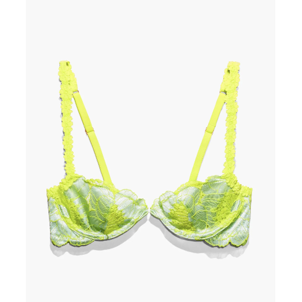 Savage X Fenty Perfect Poppies Unlined Lace Demi Bra 36DD Green Blue Romantic
